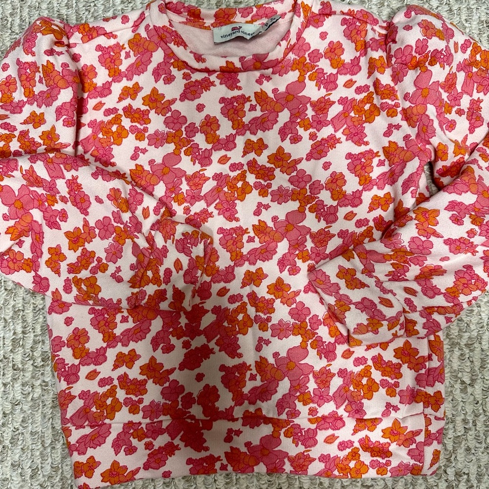 Vineyard Vines Pink and Orange Floral Kids Sweatshirt